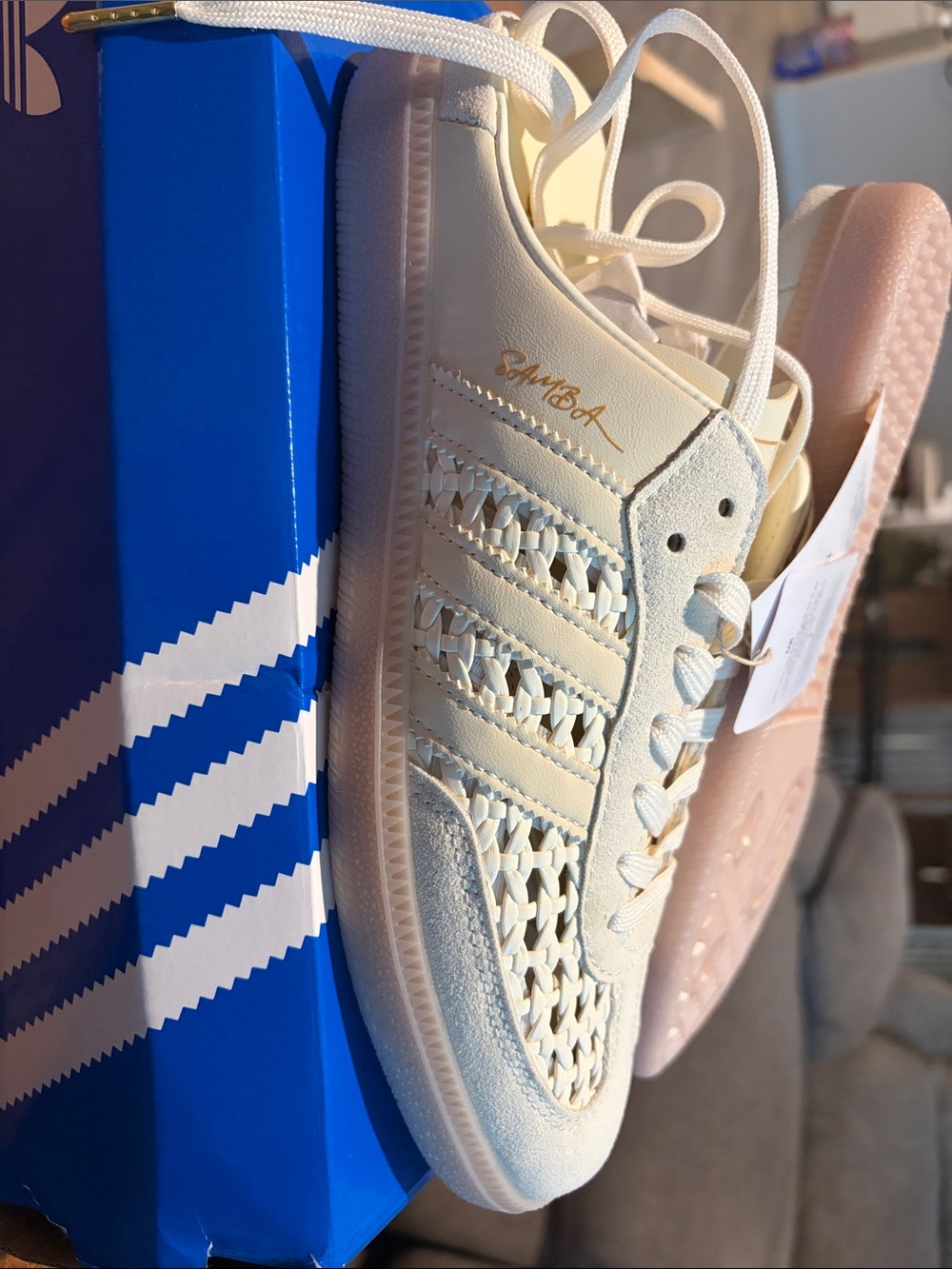 adidas Samba OG W Cream Suede & Woven Sneaker - Picture 4 of 5
